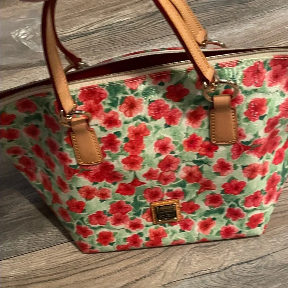 Dooney & Bourke Red and Green Floral Tote - Picture 4 of 5